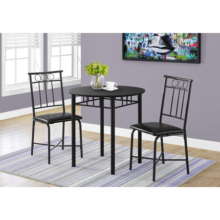 Monarch Specialties Dining Set - 3Pcs Set / Black Metal And Top I 1013